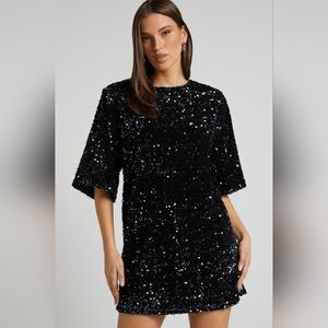 Showpo Valetta Midnight Blue Sequin Mini Dress Womens 14 NWT